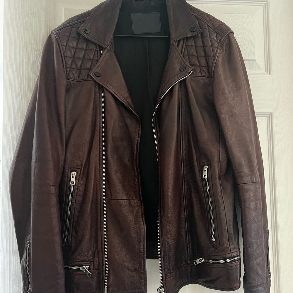Men's All Saints Oxblood RARE small/medium Genuine Leather Jacket